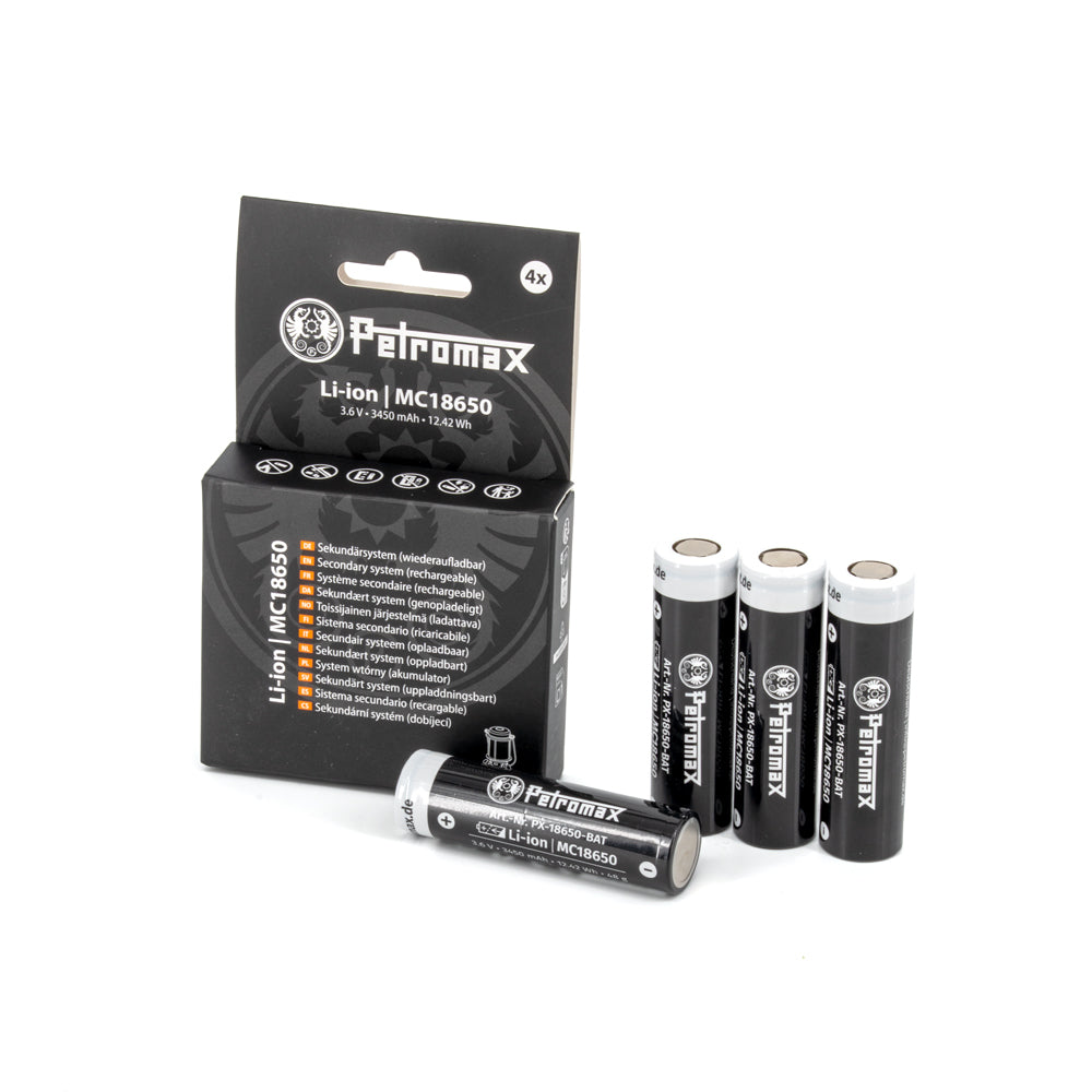 Wiederaufladbare Li-Ion Akkus 18650 – 3,6 V, 3450 mAh - 4er-Pack, ungeschützt Black